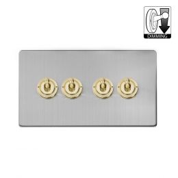 Soho Lighting Fusion Brushed Chrome & Brushed Brass 4 Gang Dimming Toggle Switch