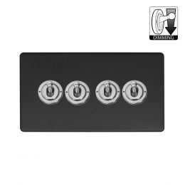 Soho Lighting Fusion Matt Black & Brushed Chrome 4 Gang Dimming Toggle Switch