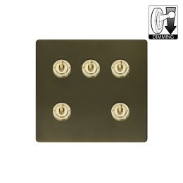 Soho Lighting Fusion Bronze & Brushed Brass 5 Gang Dimming Toggle Switch