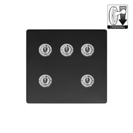 Soho Lighting Fusion Matt Black & Brushed Chrome 5 Gang Dimming Toggle Switch