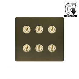Soho Lighting Fusion Bronze & Brushed Brass 6 Gang Dimming Toggle Switch