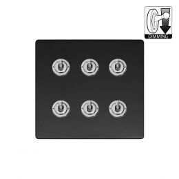 Soho Lighting Fusion Matt Black & Brushed Chrome 6 Gang Dimming Toggle Switch