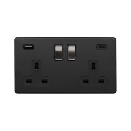 Soho Fusion Matt Black & Brushed Chrome 2 Gang USB  A&C Socket (13A Socket + 2 USB Ports A&C 3.1A)