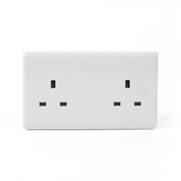 White Double Socket | White Plastic 13A 2 Gang double Pole Switched Socket