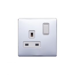 Lieber Polished Chrome 13A 1 Gang Switched Socket, Double Pole - White Insert Screwless