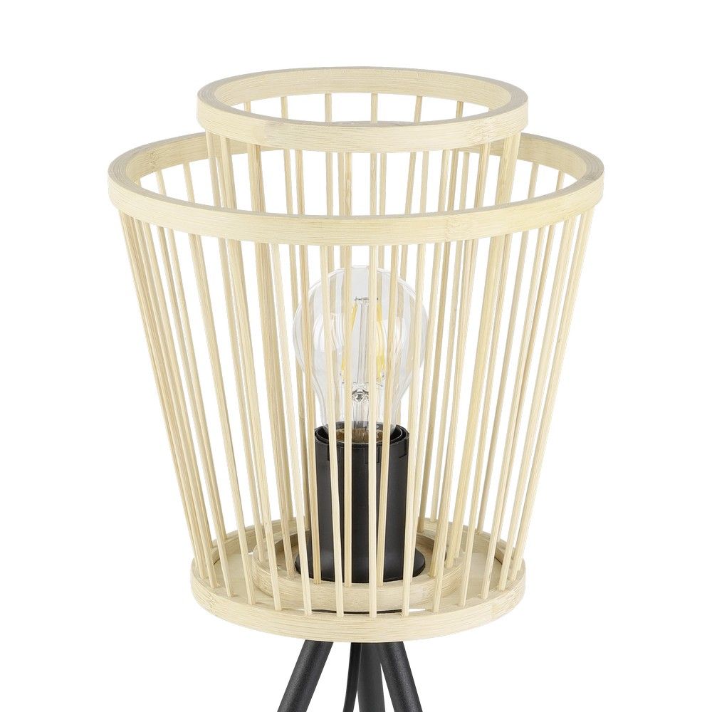 Eglo HYKEHAM Matte Black & Wood Tripod Table Lamp 43854 Elesi