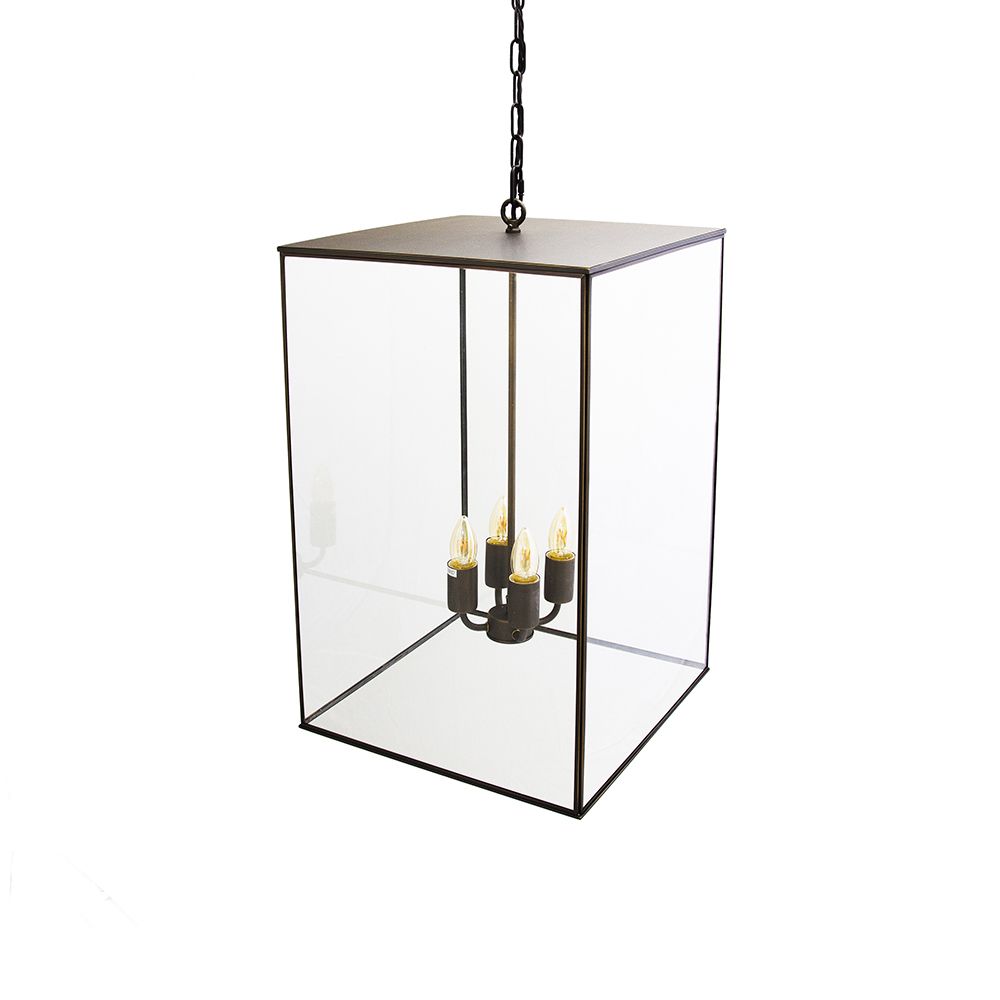 Langdon Lantern Pendant Light Large Blackened Brass Elesi