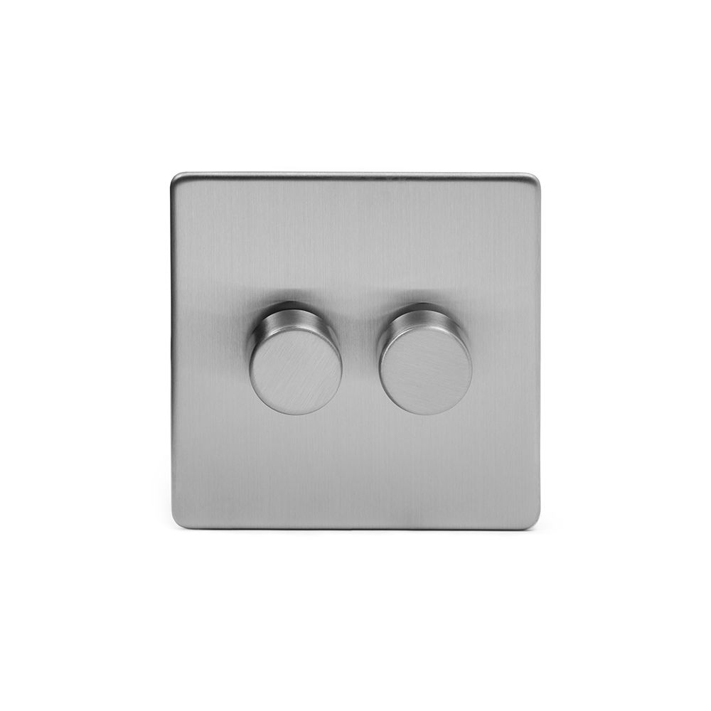 Brushed Chrome 2 Gang 2 Way Trailing Dimmer Switch with Black Insert ...
