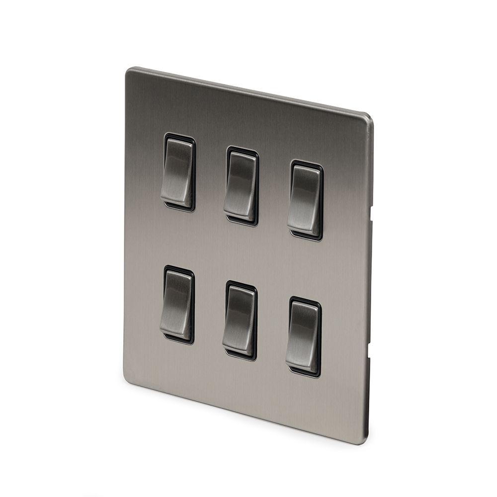 Soho Lighting Brushed Chrome 6 Gang Grid Plate Elesi