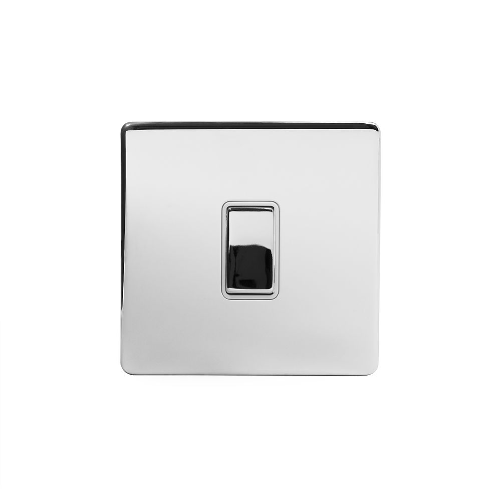 Chrome Light Switch With White Insert | 1 Gang Way Switch - Elesi