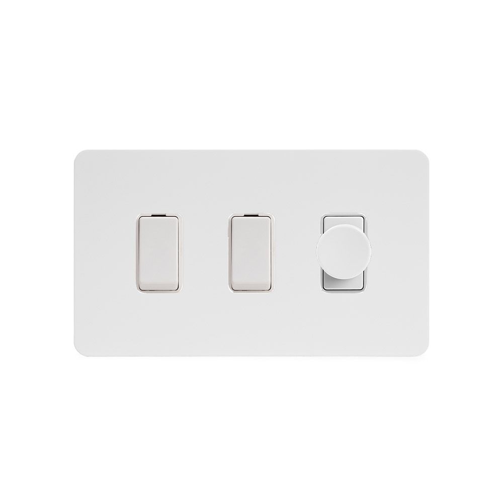 Soho Lighting White Metal Flat Plate 3 Gang Light Switch with 1 dimmer