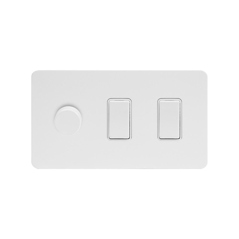 Soho Lighting White Metal Flat Plate 3 Gang Light Switch with 1 dimmer (2x 2 Way Switch & 250w