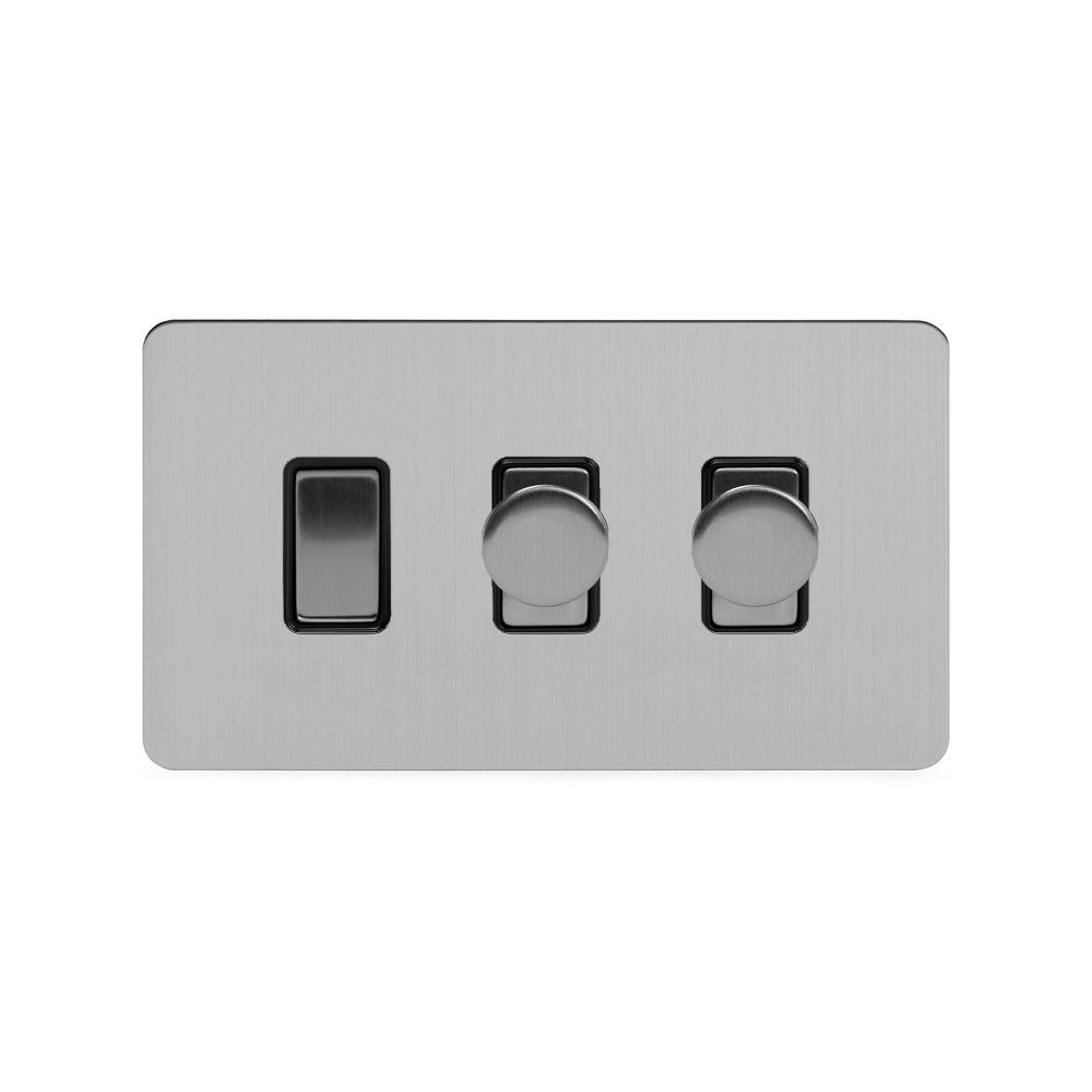 Soho Lighting Brushed Chrome Flat Plate 3 Gang Light Switch with 2