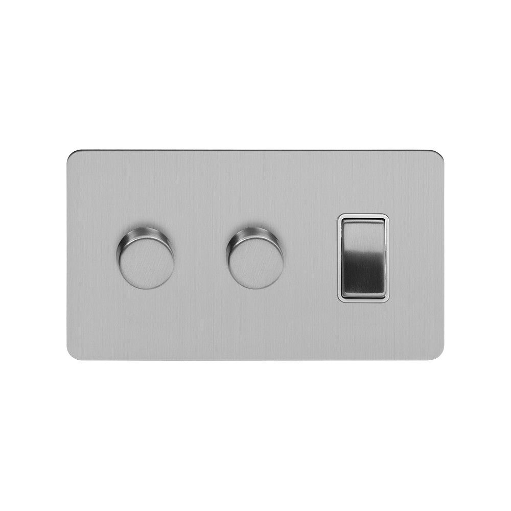 Soho Lighting Brushed Chrome Flat Plate 3 Gang Light Switch with 2