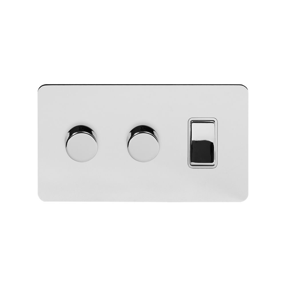 Soho Lighting Polished Chrome Plate 3 Gang Switch with 2 Dimmers - Elesi