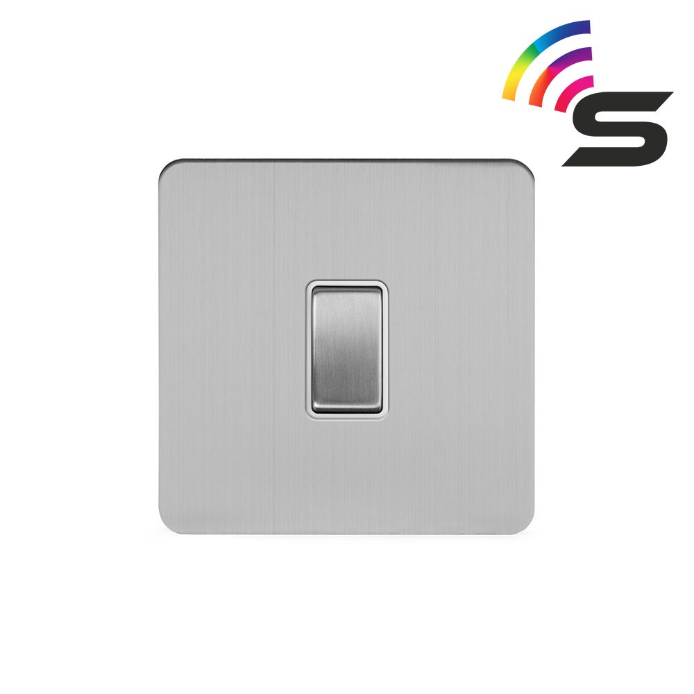 Soho Lighting Brushed Chrome Flat Plate 1 Gang 150W Smart Rocker Switch ...