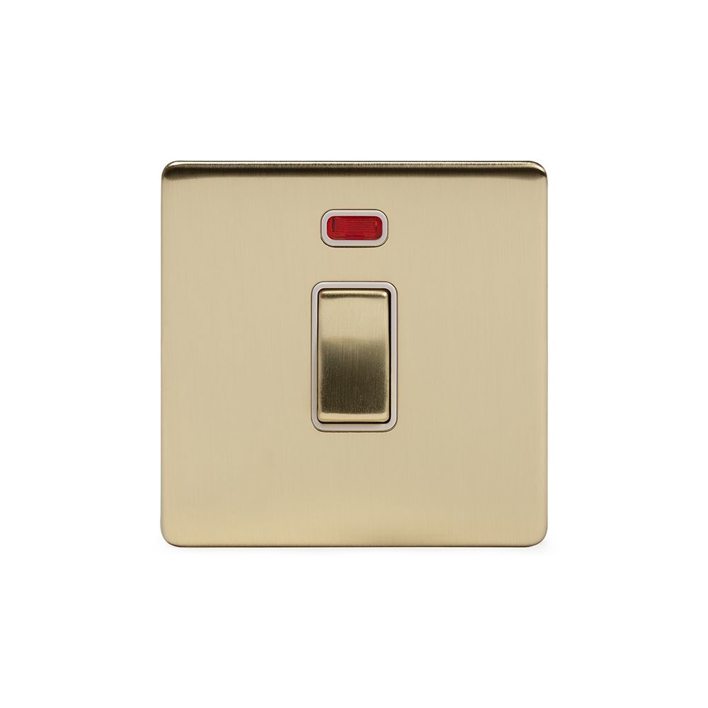 Soho Lighting Brushed Brass 20A 1 Gang Double Pole Switch With Neon Wht