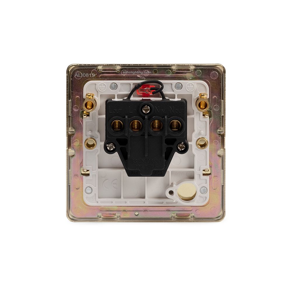 Soho Lighting Brushed Brass 20A 1 Gang Double Pole Switch With Neon Wht