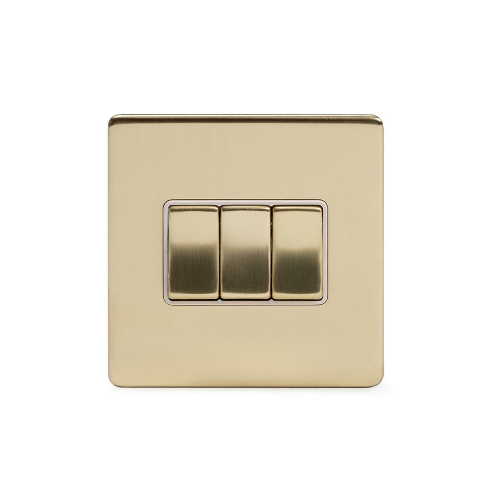 Soho Lighting Brushed Brass 10A 3 Gang intermediate Switch Wht Ins