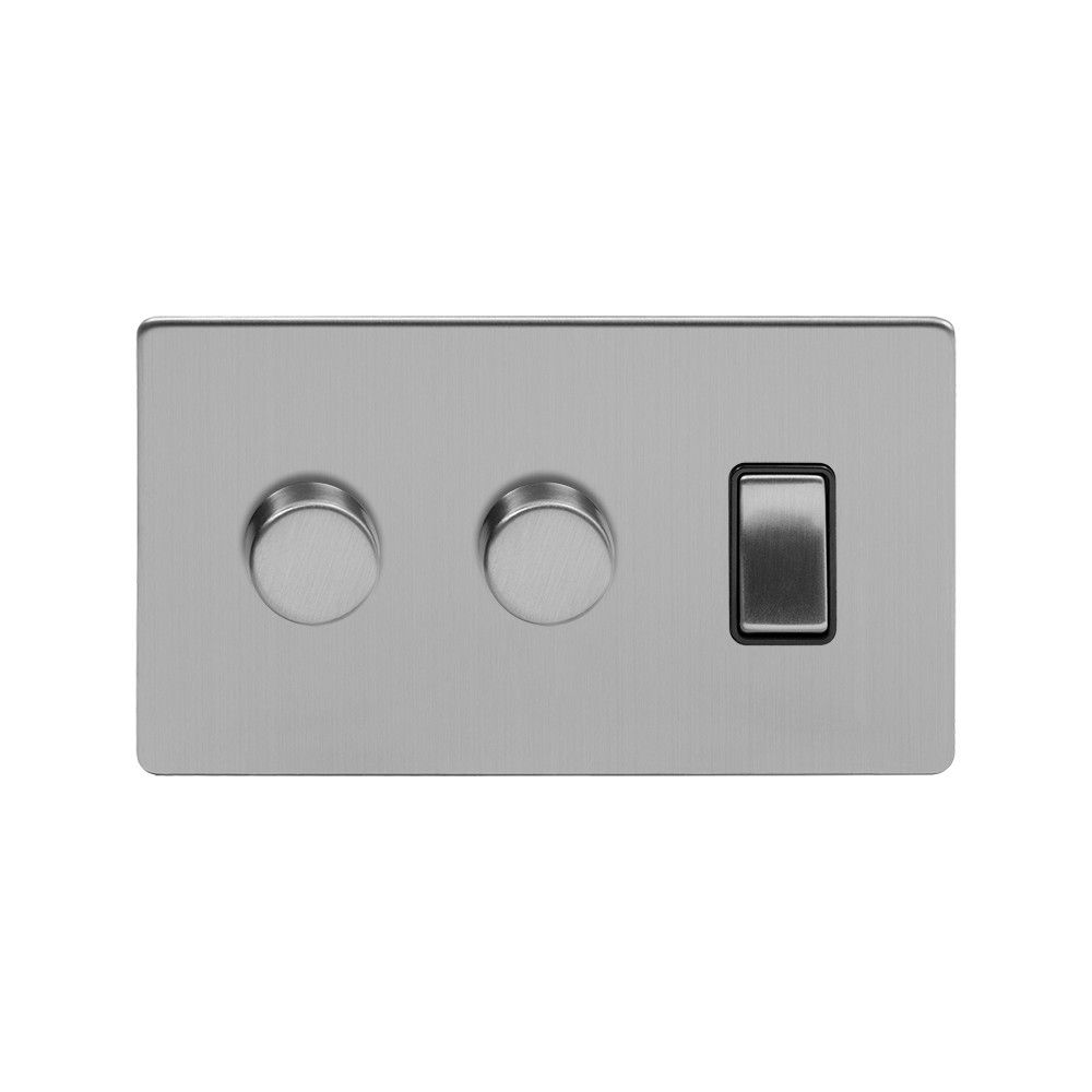 Soho Lighting Brushed Chrome & Black 3 Gang Light Switch with 2 dimmers Elesi
