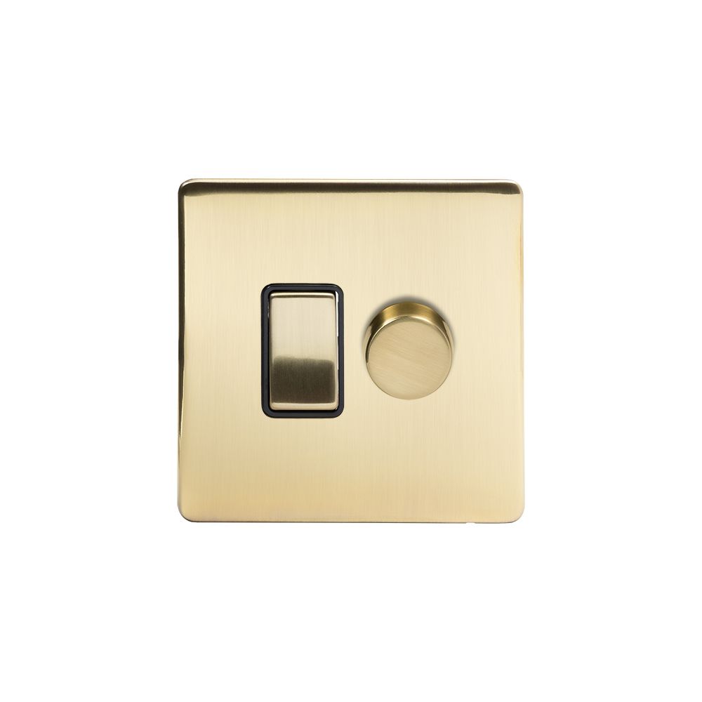 Soho Lighting Brushed Brass dimmer and rocker switch combo Blk Ins
