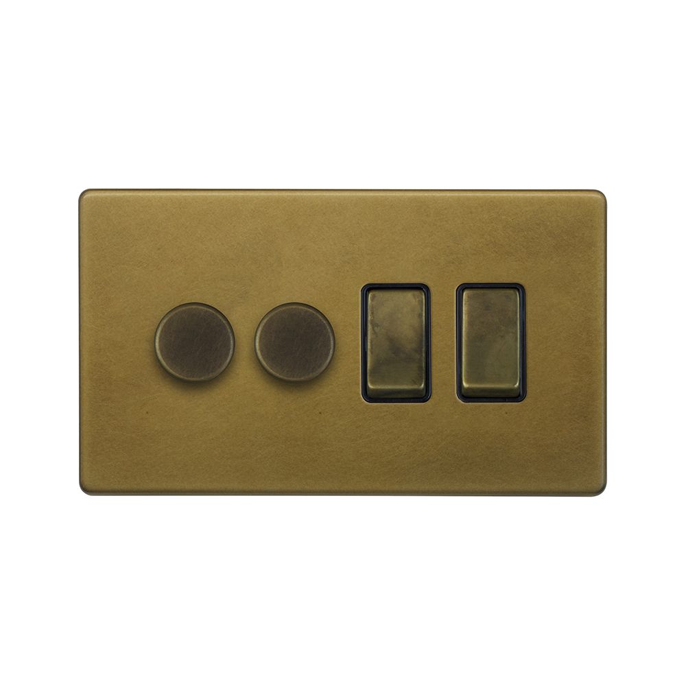 Soho Lighting Old Brass 4 Gang Switch with 2 Dimmers (2x150W LED Dimmer