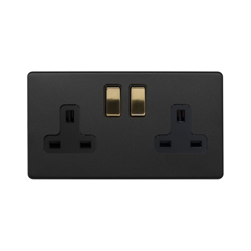 Soho Fusion Matt Black & Brushed Brass 2 Gang Socket Black & Gold