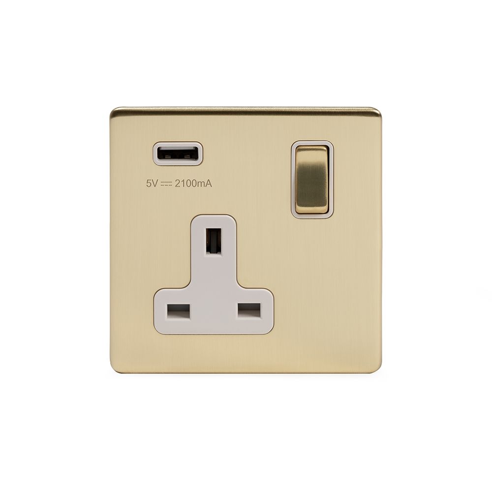 Soho Lighting Brushed Brass 13A 1 Gang DP USB Switched Socket (USB