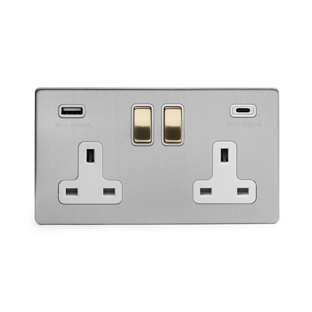 Soho Fusion Brushed Chrome & Brushed Brass USB C Socket, DP White ...