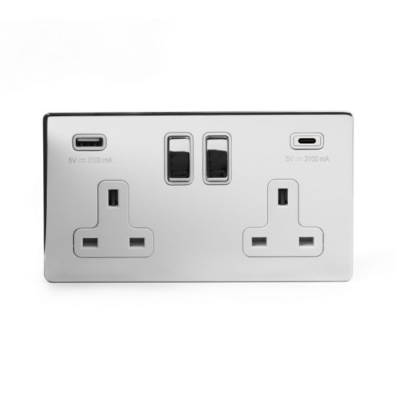 Polished Chrome & White USB C Socket