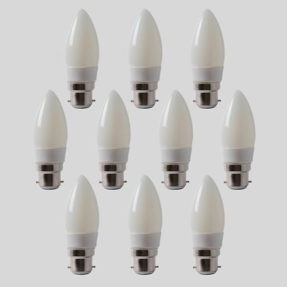 10 Pack - 4w B22 4100K Opal Dimmable LED Candle bulb with white plastic