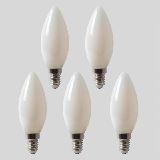 5 Pack - 4w E14 SES Opal Candle LED Bulb 4100K Horizon Daylight Dimmable High CRI
