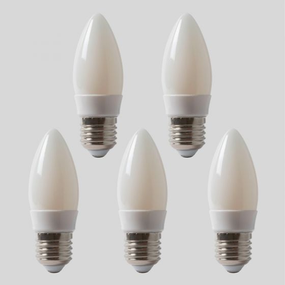 5 Pack - 4w E27 ES 3000K Opal Dimmable LED Candle Bulb with white plastic
