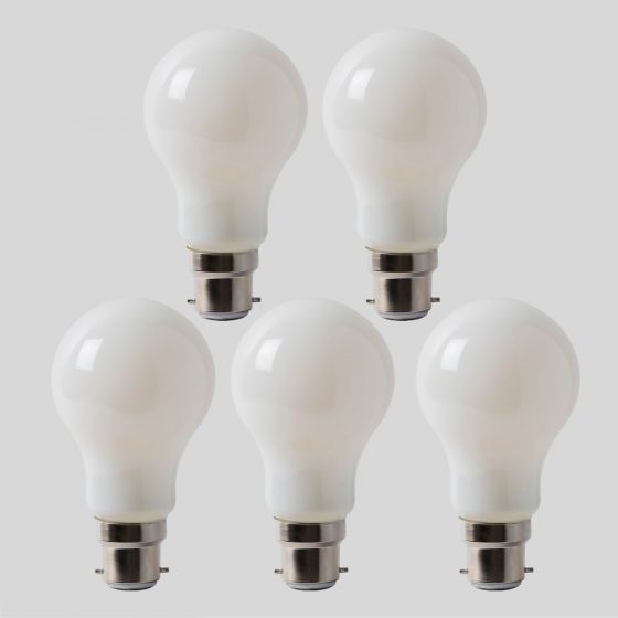 5 Pack - 8w B22 Opal GLS LED Light Bulb 3000K Warm White Dimmable