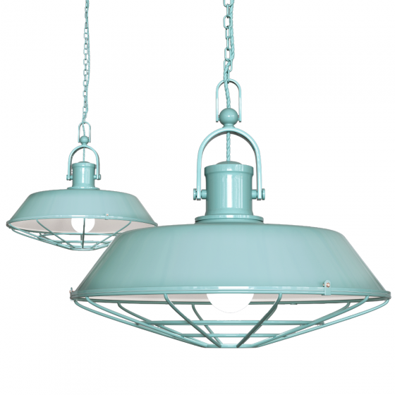Duck Egg Blue Turquoise Caged Industrial Kitchen Island Pendant Light - Brewer Cage - Soho Lighting