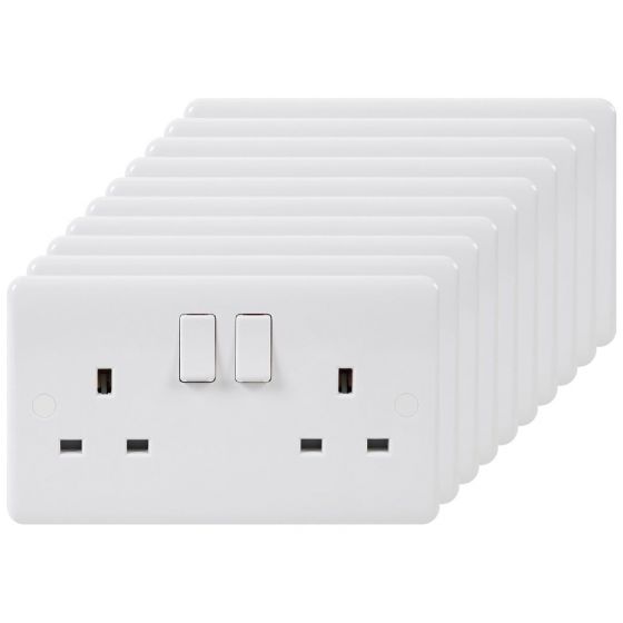 10 Pack - Lieber Silk White 13A 2 Gang DP Switched Socket - Curved Edge