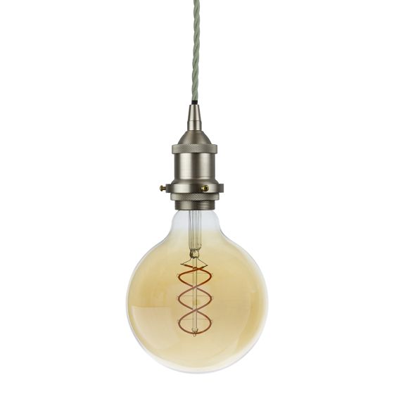 Soho Lighting Brushed Chrome Decorative Bulb Holder with Green Twisted Cable