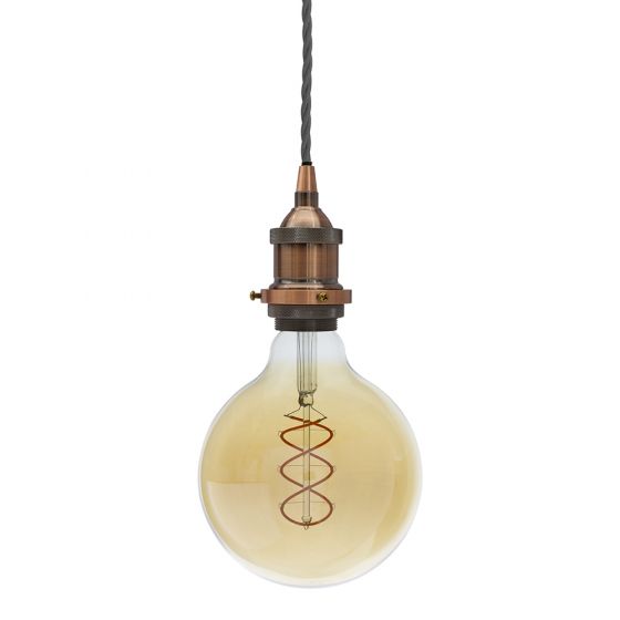 Soho Lighting Antique Copper Decorative Bulb Holder with Dark Grey Twisted Cable