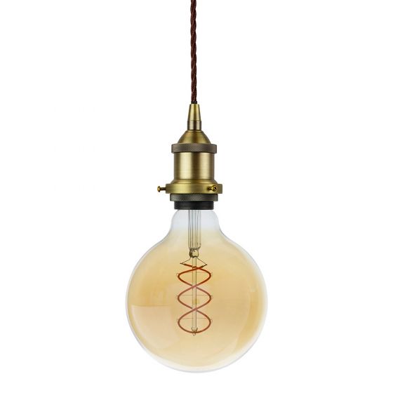 Soho Lighting Matt Antique Brass Decorative Bulb Holder with Brown Twisted Cable