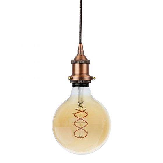 Soho Lighting Matt Antique Copper Decorative Bulb Holder with Black Round Cable