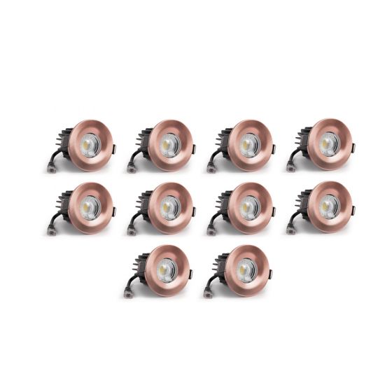 10 Pack - Brushed Copper CCT Fire Rated LED Dimmable 10W IP65 Downlight