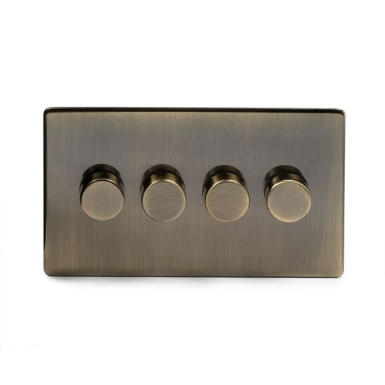 Soho Lighting Antique Brass 4 Gang 2 Way Trailing Edge Dimmer Switch Screwless 150W LED (300w Halogen/Incandescent)