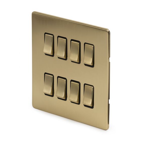 Soho Lighting Brushed Brass 8 Gang Grid Switch Plate Screwless Elesi