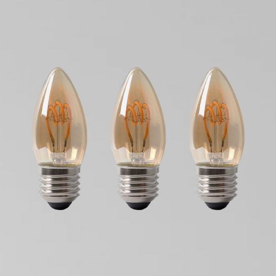 3 Pack - 2w E27 ES Vintage Edison Candle LED Light Bulb 1800K T-Spiral Filament Dimmable