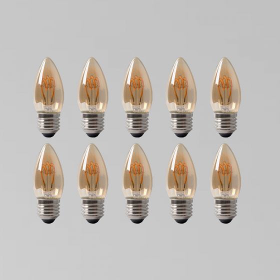 10 Pack - 2w E27 ES Vintage Edison Candle LED Light Bulb 1800K T-Spiral Filament Dimmable