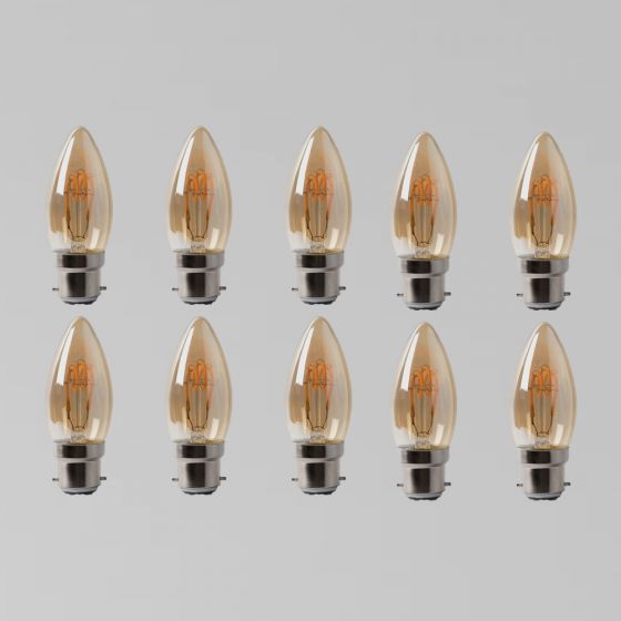 10 Pack - 2w B22 Vintage Edison Candle LED Light Bulb 1800K T-Spiral Filament Dimmable