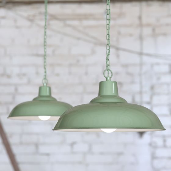 Portland Reclaimed Style Industrial Pendant Light Chalk Green Mint Elesi - Sage Green Pendant Ceiling Light