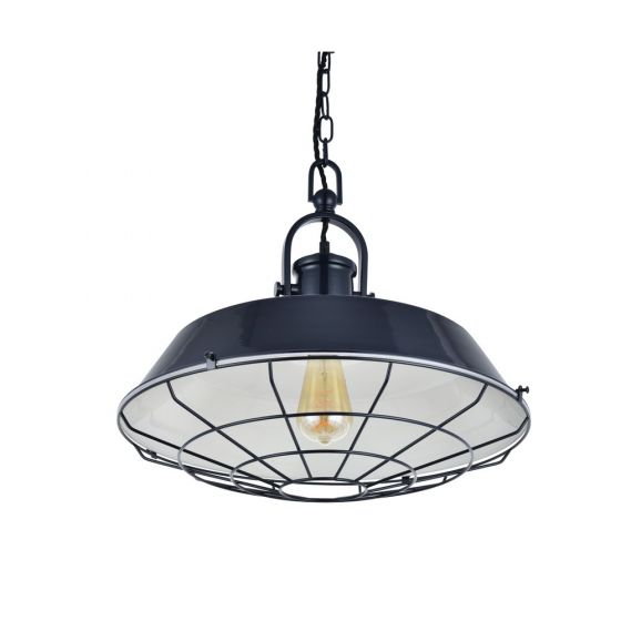 Brewer Cage Industrial  Pendant Light Squid Ink Blue