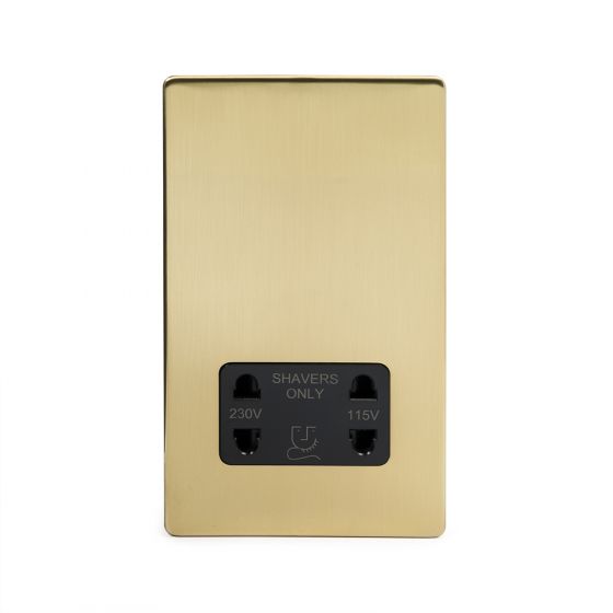 Soho Lighting Brushed Brass Shaver Socket Dual Voltage 115/230v Blk Ins Screwless