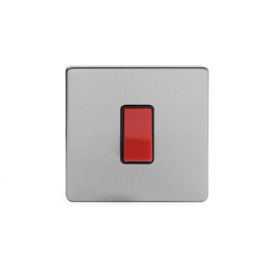 Soho Lighting Brushed Chrome 45A 1 Gang Double Pole Switch Single Plate Blk Ins Screwless